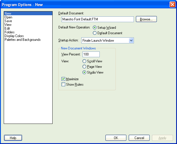Program Options dialog box
