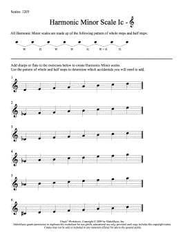 Worksheets: Harmonic Minor Scales