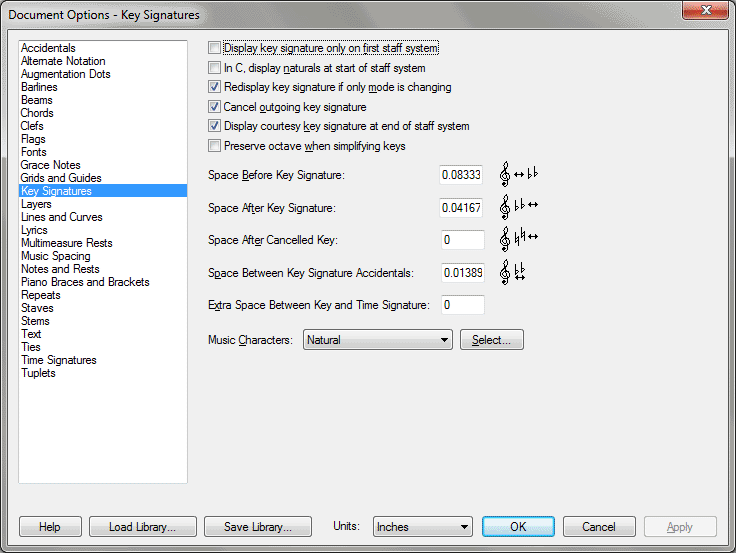 Document Options-Key Signatures
