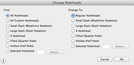 Change Noteheads dialog box