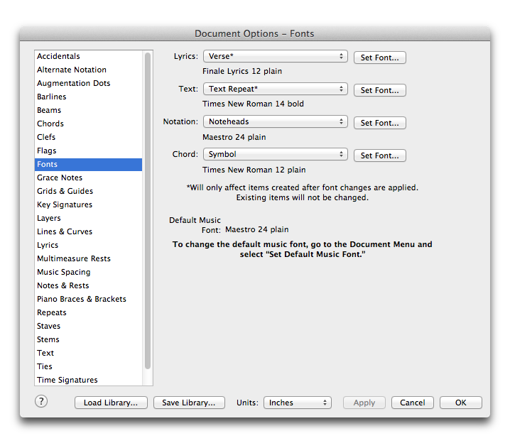 Document Options dialog box