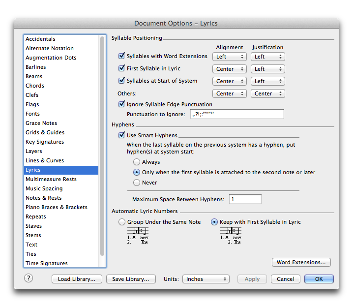 Document Options dialog box