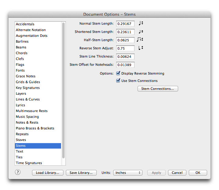 Document Options dialog box