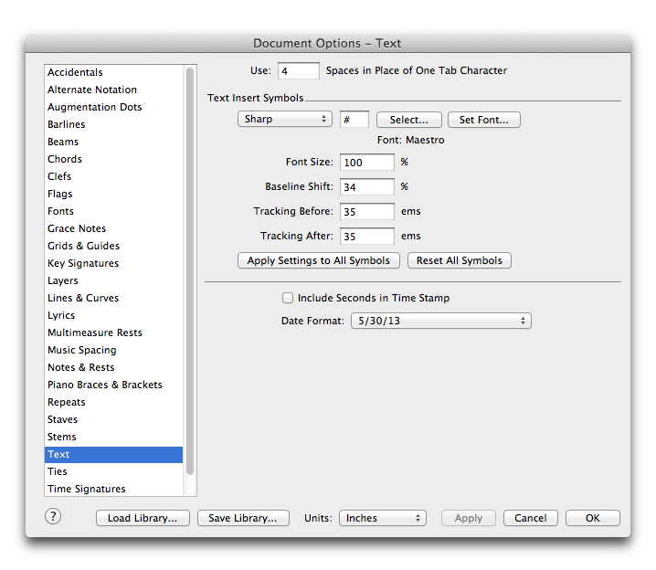 Document Options dialog box