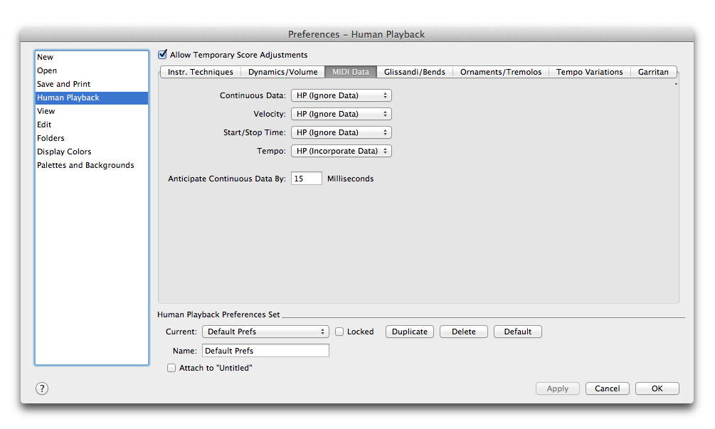Preferences dialog box