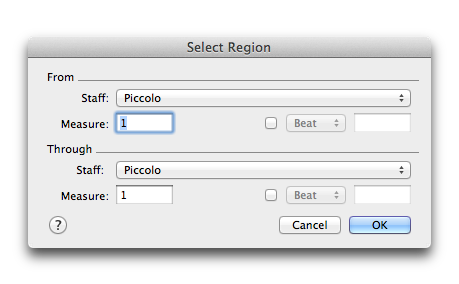 Select Region dialog box