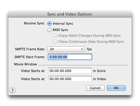 Sync and Video Options dialog box