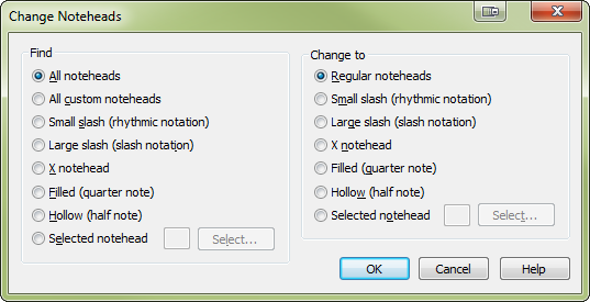 Change Noteheads dialog box