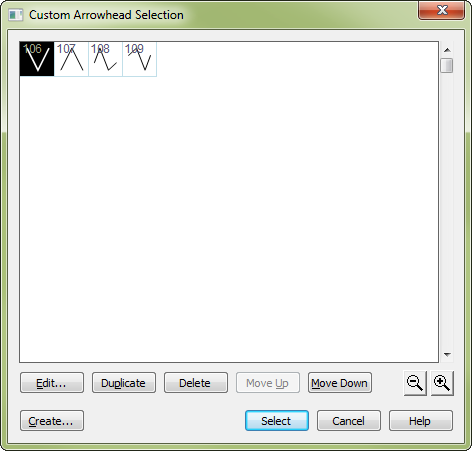 Custom Arrowhead Selection dialog box