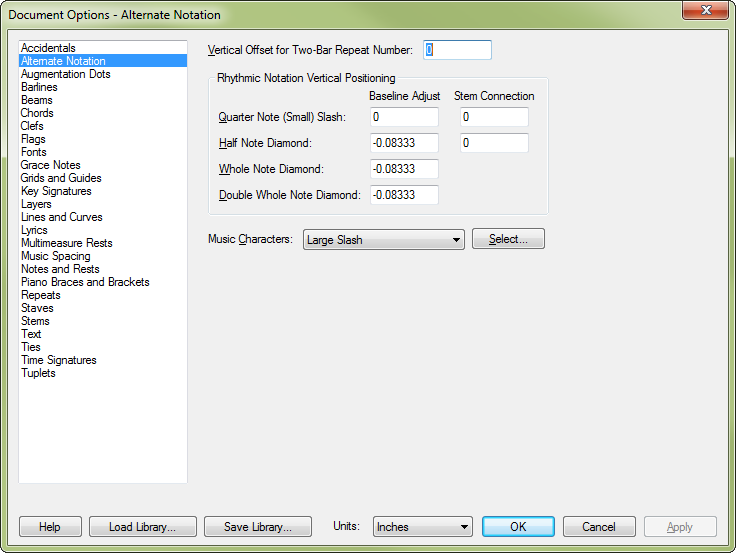 Document Options dialog box