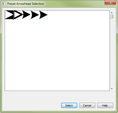 Preset Arrowhead Selection dialog box