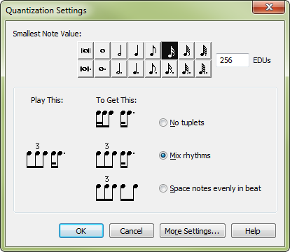 Quantization Settings dialog box