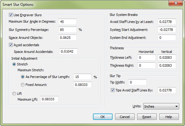Smart Slur Options dialog box