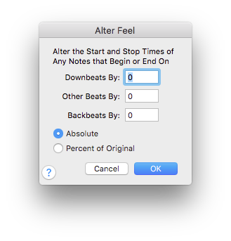 Alter Feel - Note Durations dialog box