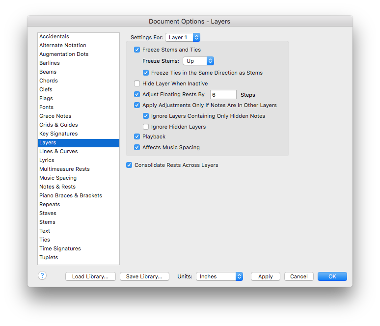 Document Options dialog box
