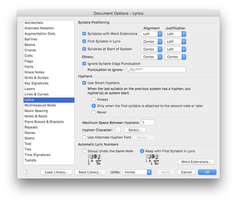 Document Options dialog box
