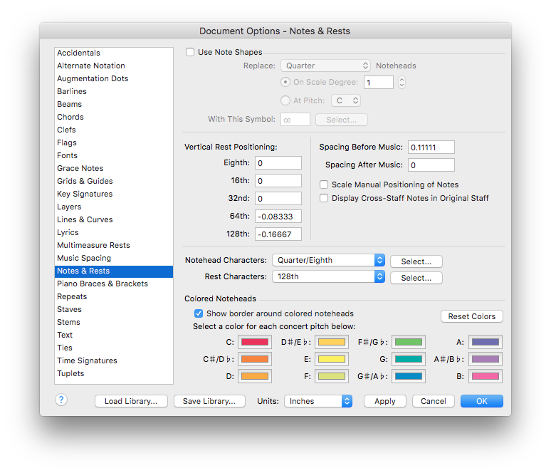 Document Options dialog box