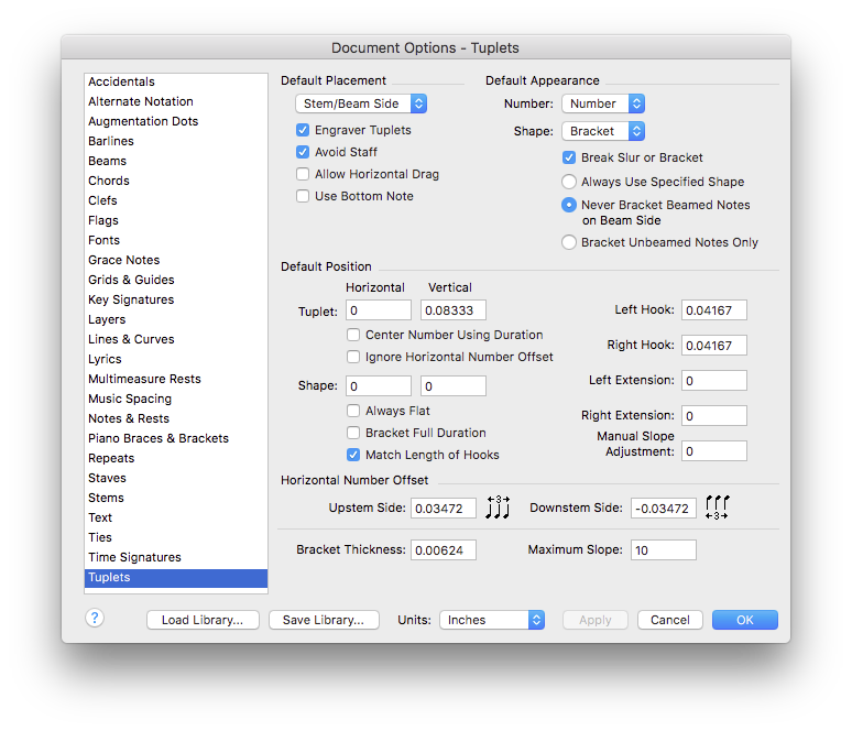 Document Options dialog box