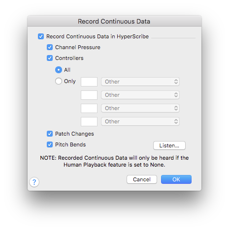 Record Continuous Data dialog box