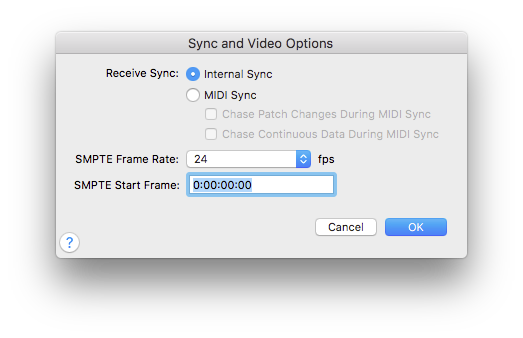 Sync and Video Options dialog box