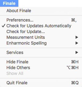 Expanded finale menu