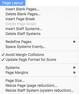 Expanded Page Layout menu