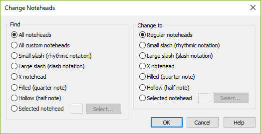 Change Noteheads dialog box