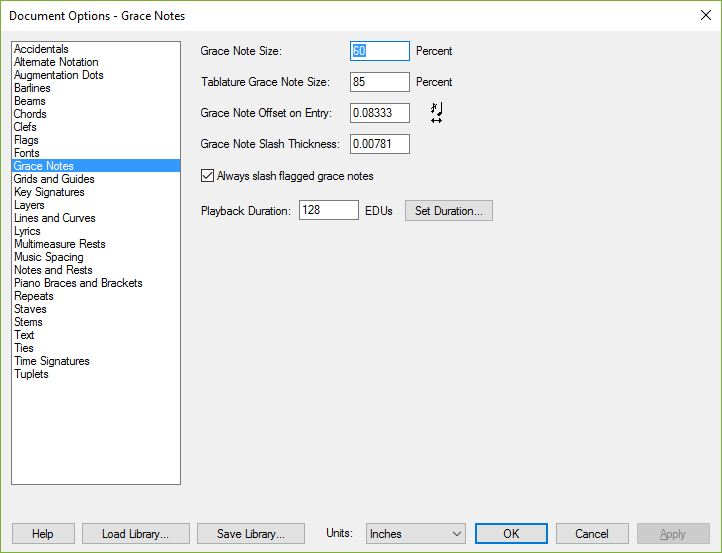 Document Options dialog box