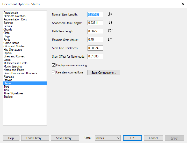 Document Options dialog box