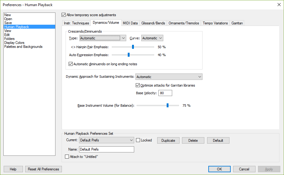Preferences dialog box