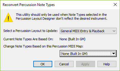 Reconvert Percussion Note Types dialog box