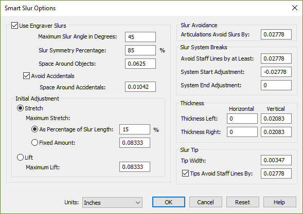 Smart Slur Options dialog box