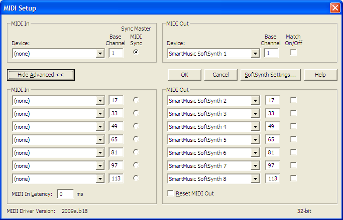 MIDI Setup dialog box