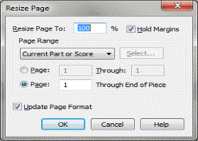 Resize Page dialog box