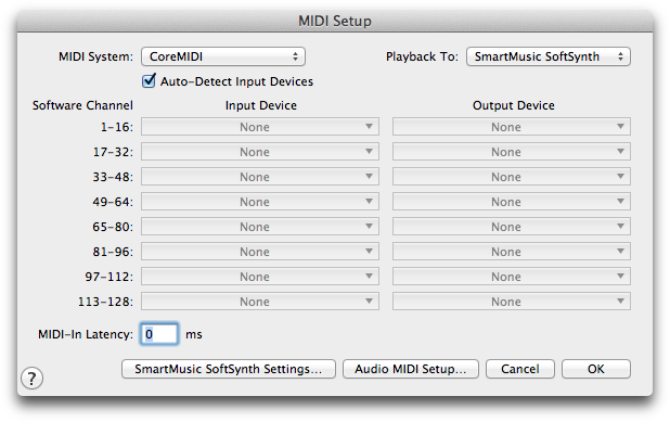 MIDI Setup dialog box