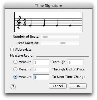 Signature Dialog Box Time Signature dialog box