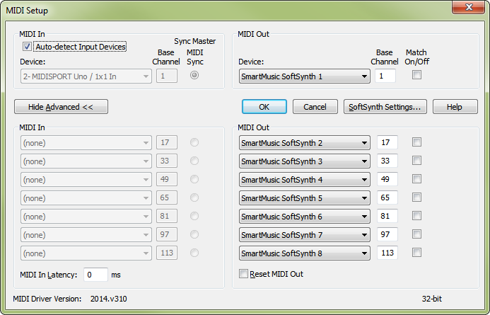 MIDI Setup dialog box