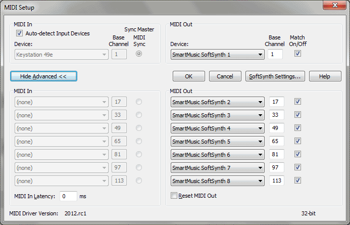 MIDI Setup dialog box